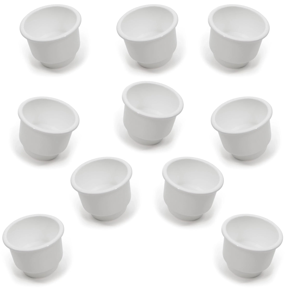 Red Hound Auto 10 Cup Holders Plastic Pocket Recessed Insert Universal with Drain for Boat RV Car Truck Marine Pontoon Motorhome Camper Drop In White 3-1/2 Inch I.D. & 4-1/8 Inch O.D.