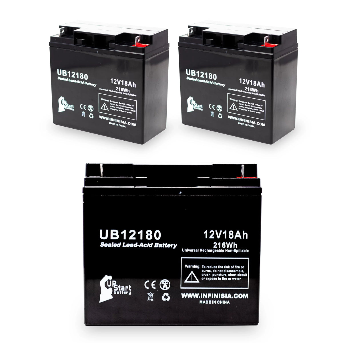 3x Pack - Compatible Eagle Pitcher CF12V18 Battery - Replacement UB12180 Universal Sealed Lead Acid Battery (12V, 18Ah, 18000mAh, T4 Terminal, AGM, SLA)