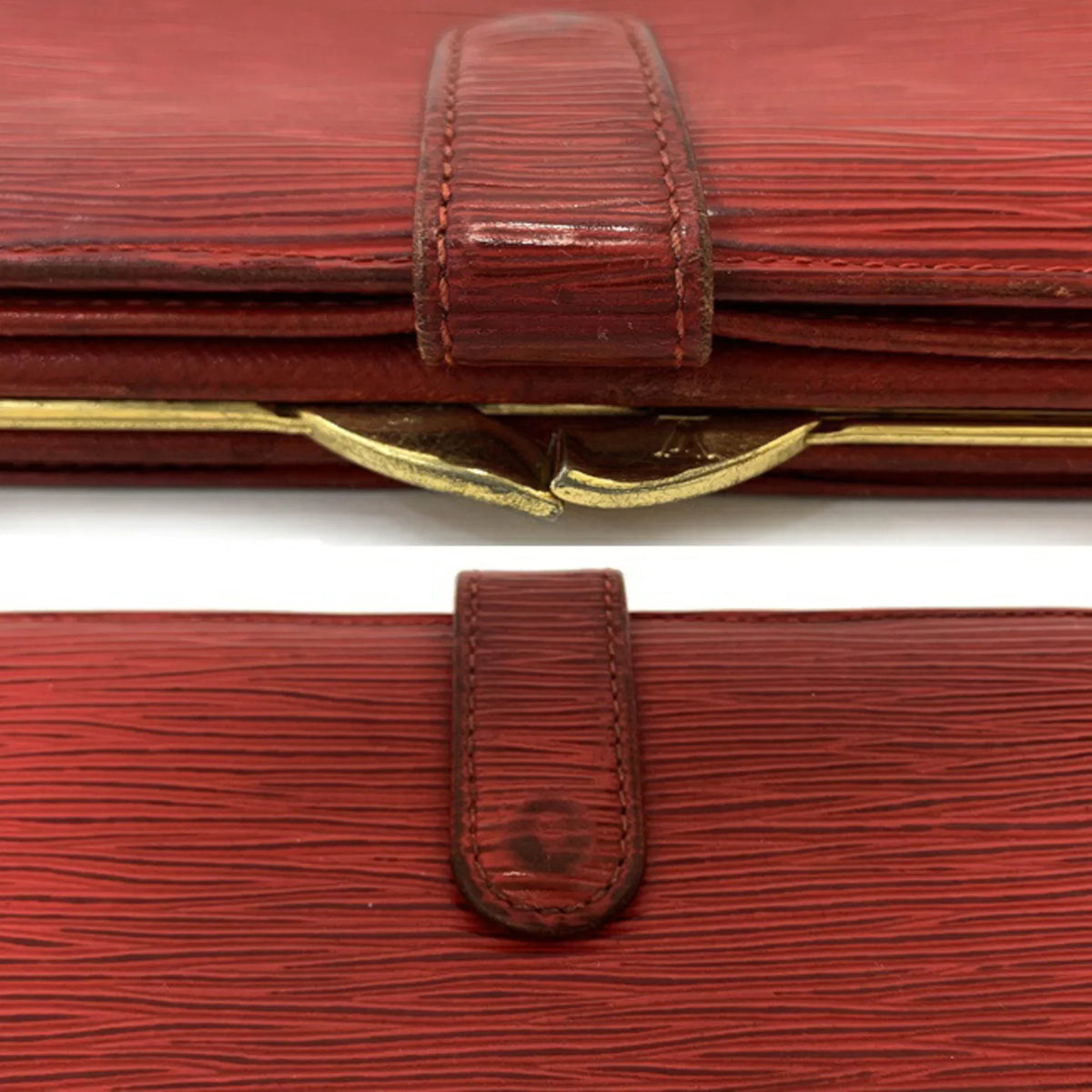 Pre-Owned Louis Vuitton Continental Vienois Castilian Red Epi M63257 Gamaguchi Long Wallet Leather MI0032 LOUIS VUITTON Ladies (Good)
