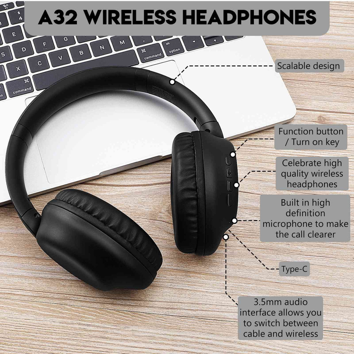 UrbanX UX35 Wireless Bluetooth Stereo Earphones with High Resolution Audio, Deep Bass, Superior Comfort Over The Ear Headphones with Mic for QMobile Energy X2 Phone Call Support