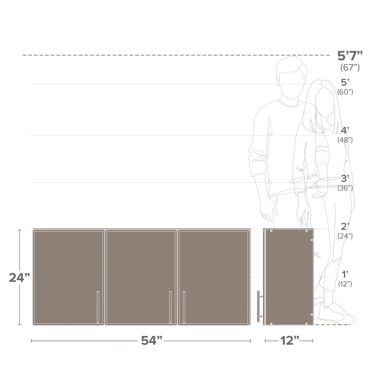 Prepac Elite Wall Cabinet, Versatile Adjustable Garage Wall Cabinet by Prepac, Tall 3-Door, 54"W x 24"H x 12"D, EEW-5424, Espresso