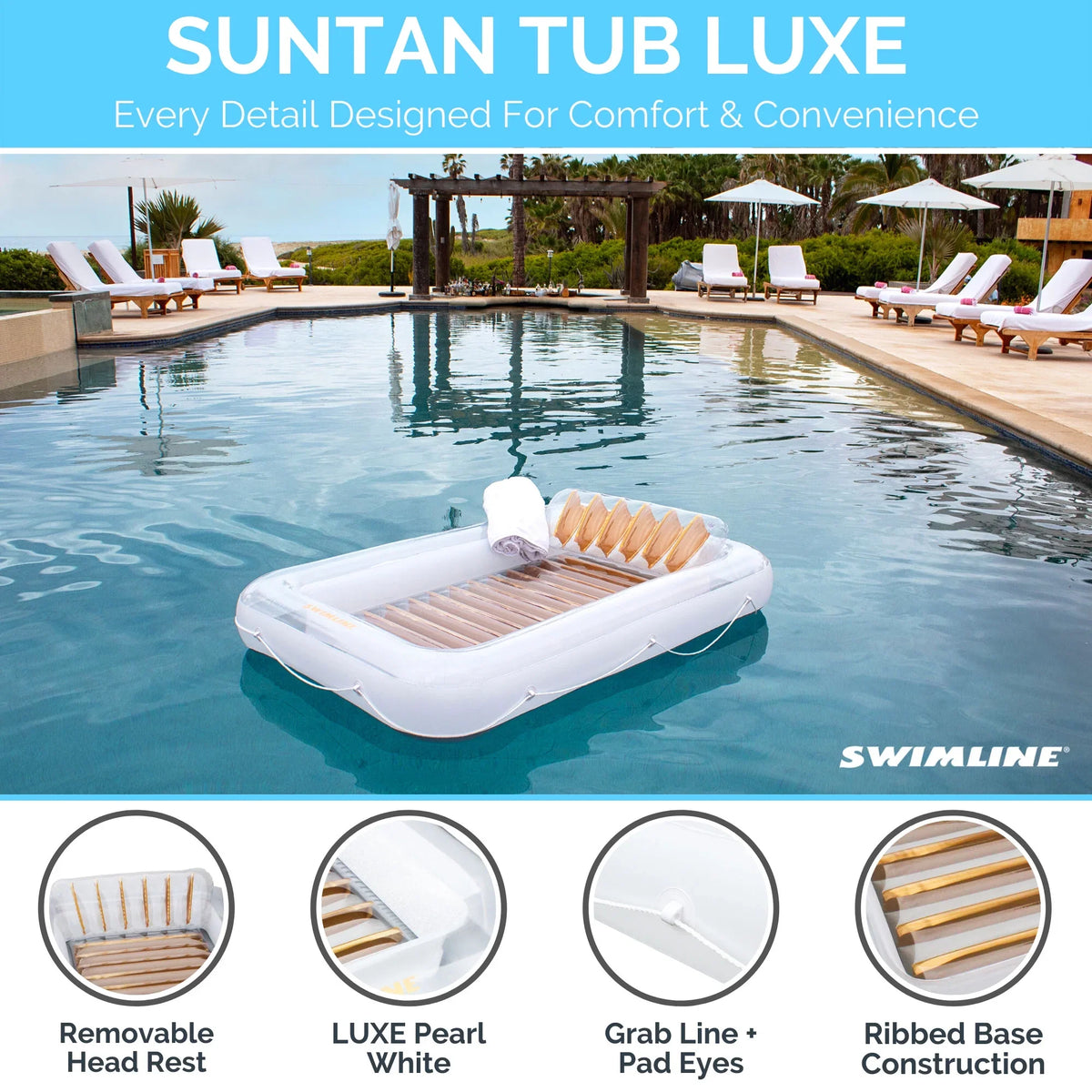 Swimline Luxe Edition Inflatable Suntan Tub Floating Pool Lounger, 3 Pack