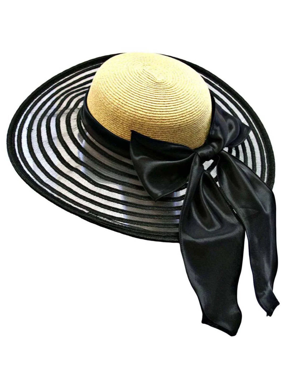 Wheat & Jet Wide Brim Floppy Hat Large With Satin Bow