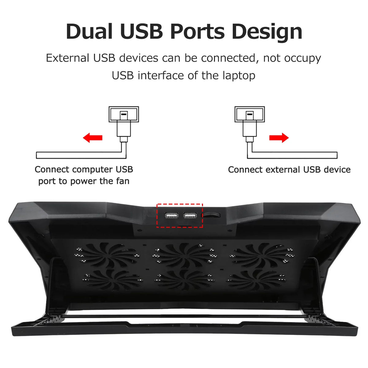 Foldable Laptop Cooling Stand with 6 Fans, Adjustable Height and Low Noise Operation