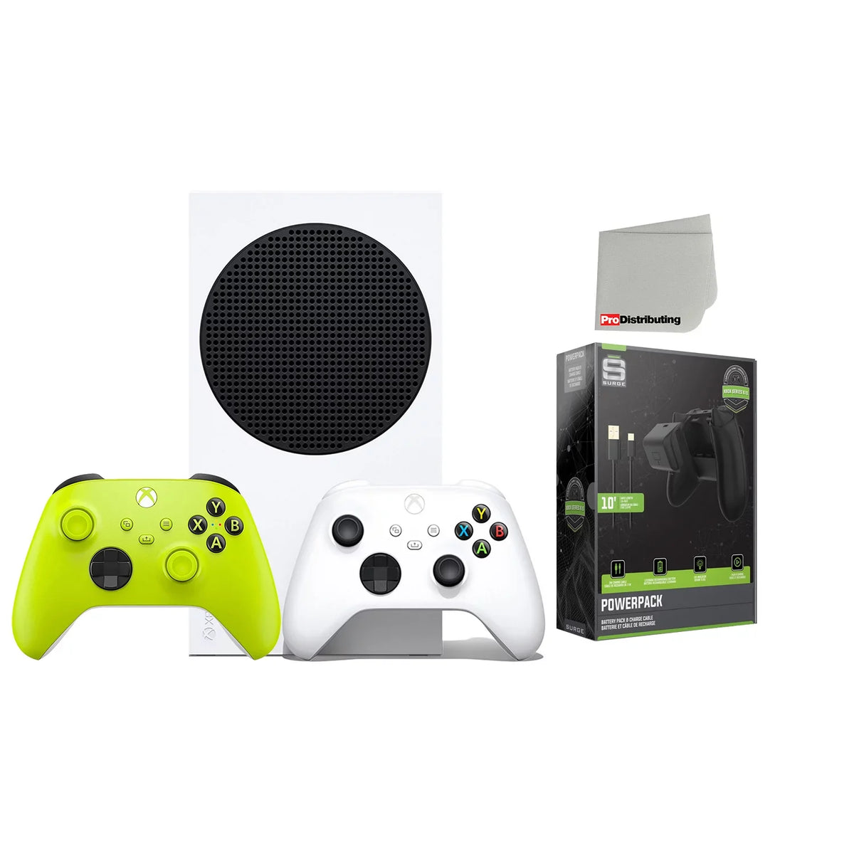 Xbox Series S 512GB Digital Console with Extra Wireless Controller - Electric Volt - Powerpack Battery/Charge Cable Bundle with Microfiber Cleaning Cloth