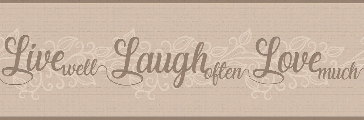 Dundee Deco Peel and Stick Self Adhesive Wallpaper Border - Retro Sepia, Beige Live, Love, Laugh, 15 ft x 7 in