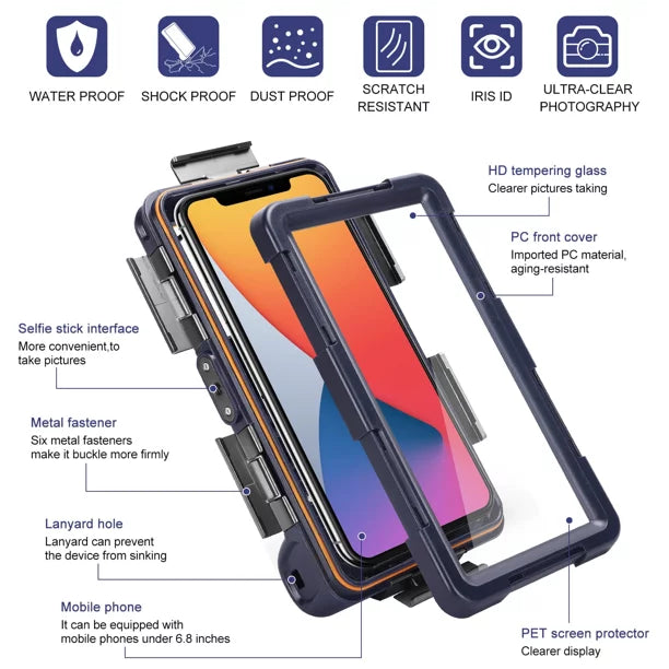 UrbanX Professional [15m/50ft] Swimming Diving Surfing Snorkeling Photo Video Waterproof Protective Case Underwater Housing for Xperia XZ Premium And all Phones Up to 6.9 Inch LCD with Lanyard