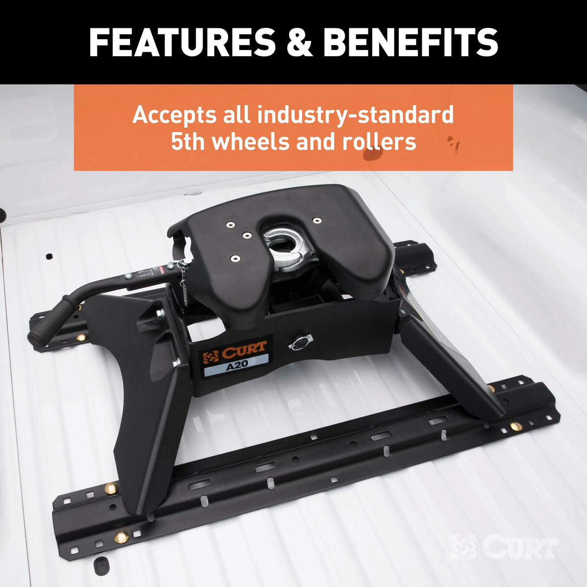 CURT 16200 Industry-Standard 5th Wheel Hitch Rails and Brackets, Carbide Ebony 25,000 Pounds