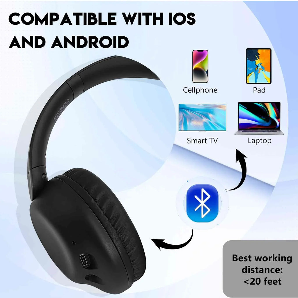 UrbanX UX35 Wireless Bluetooth Stereo Earphones with High Resolution Audio, Deep Bass, Superior Comfort Over The Ear Headphones with Mic for QMobile Energy X2 Phone Call Support