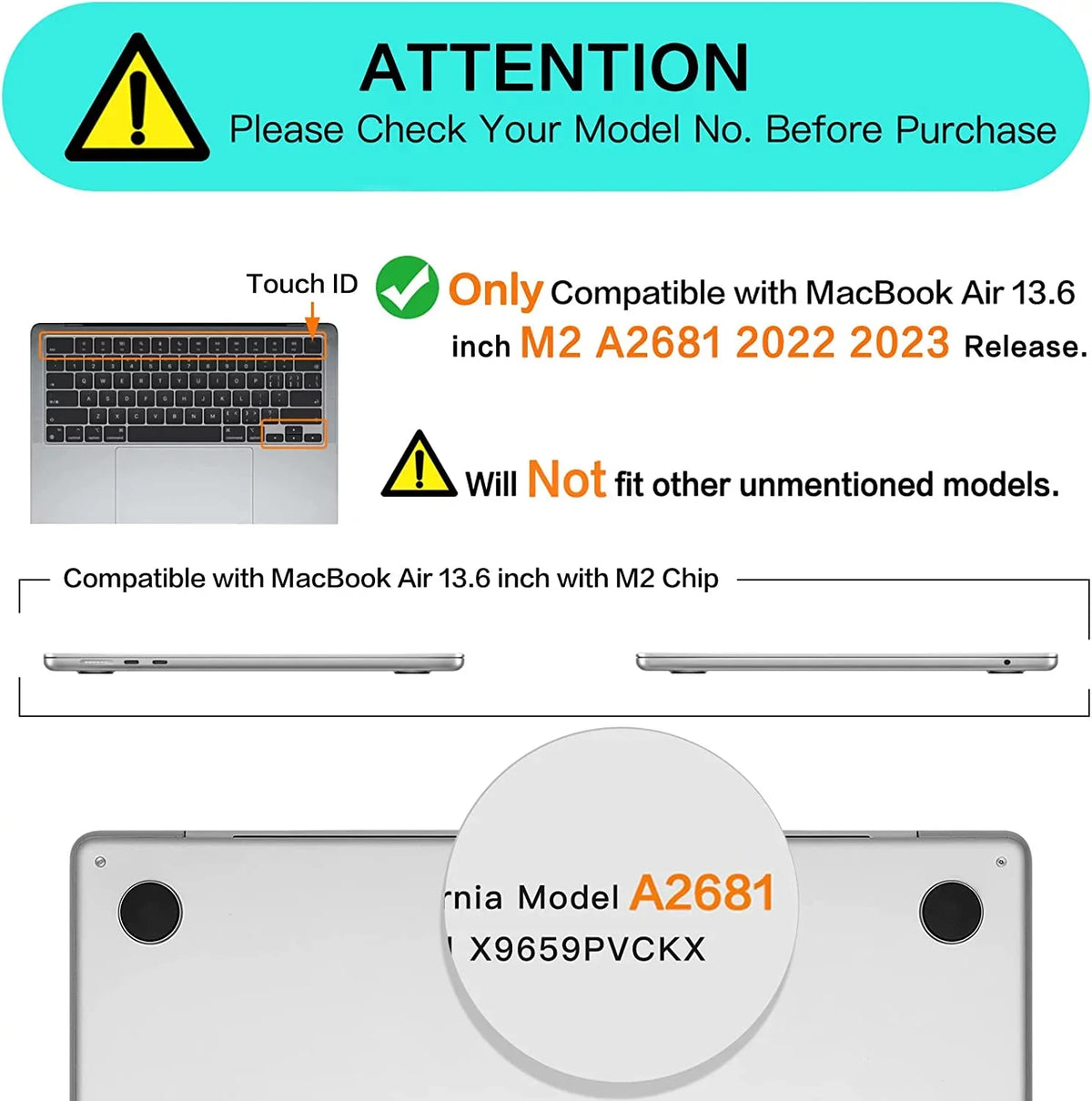 Compatible with MacBook Air 13.6 inch Case 2022 2023 Release A2681 M2 Chip Touch ID, Hard Shell