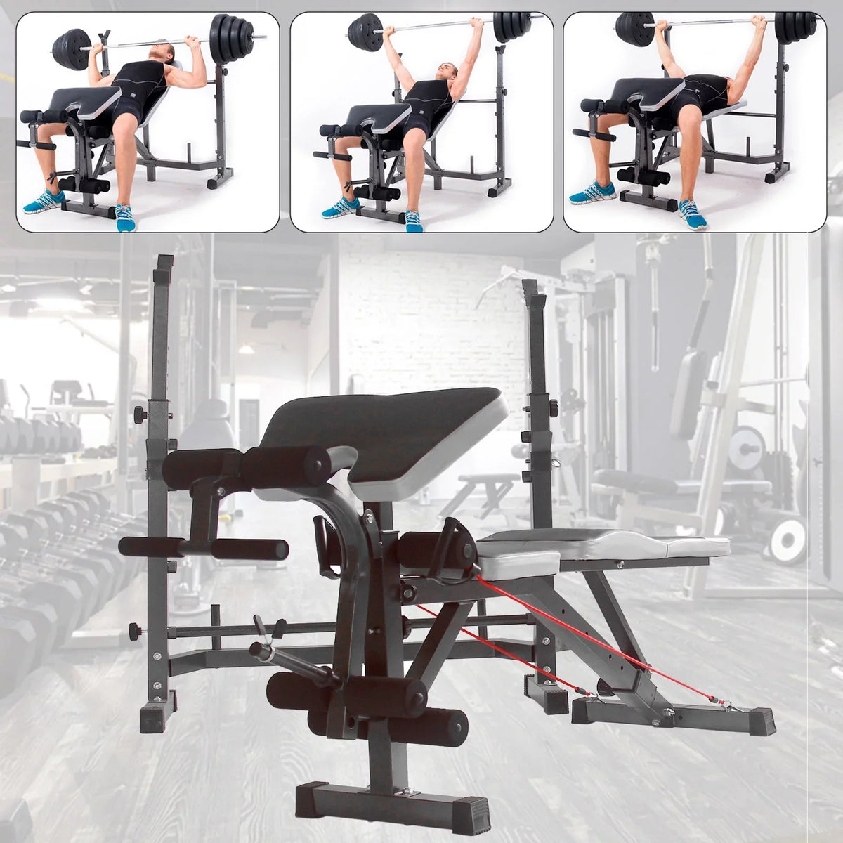 US Stock Body Champ Olympic Mass Bench, Workout Equipment for Home Workouts, Bench Press with Preacher Curl, Leg Developer and Crunch Handle for At Home Workouts