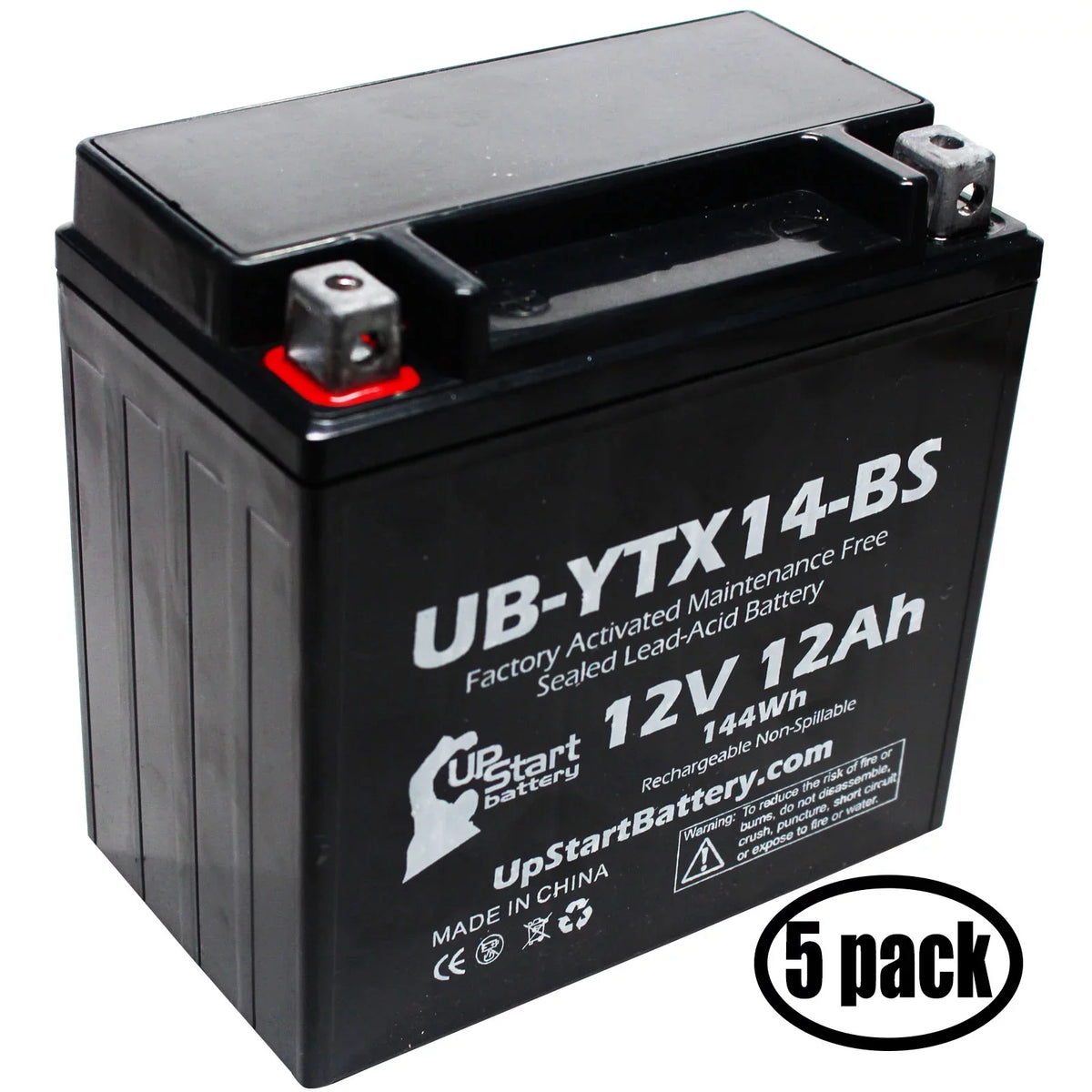 5-Pack UpStart Battery Replacement for 2012 F800ST, GS 800 CC Factory Activated, Maintenance Free, Motorcycle Battery - 12V, 12AH, UB-YTX14-BS