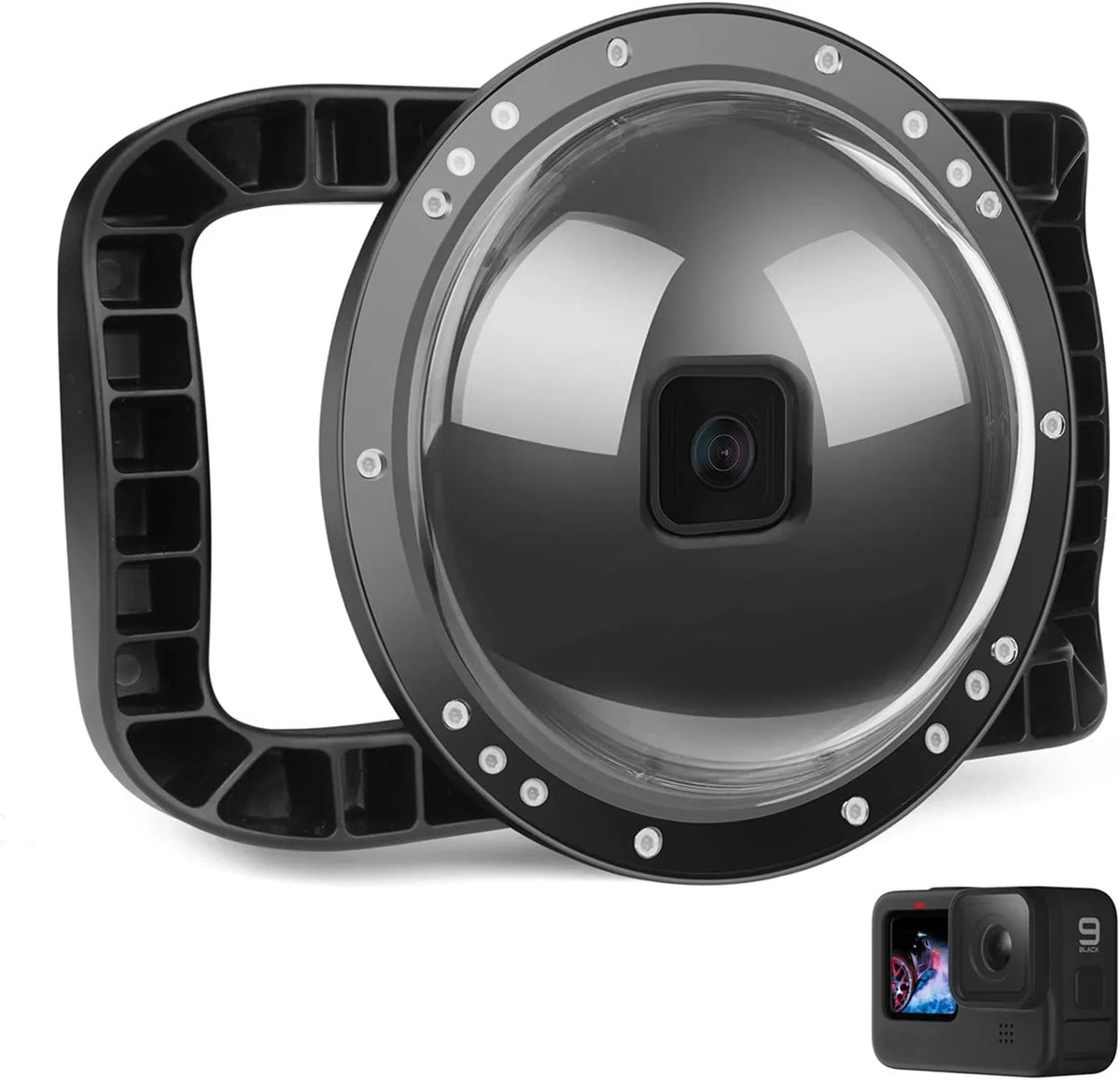 Dome Port for GoPro Hero 12 Jet 11 Jet 10 Ebony 9 Ebony Two Handles Dome Lens Builted-in
