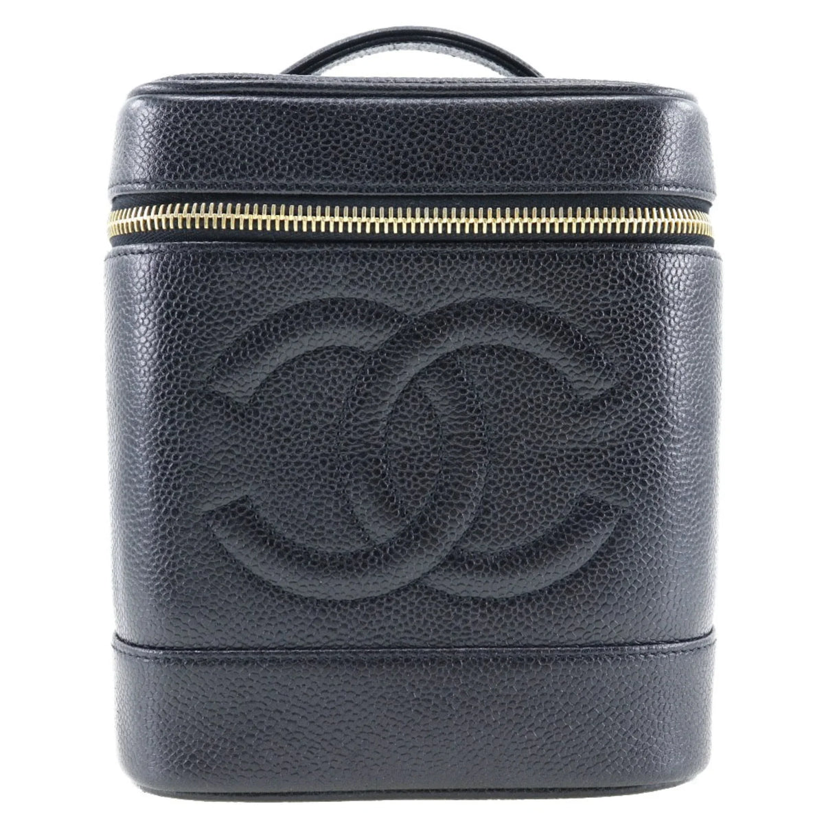 Pre-Owned CHANEL Vanity Handbag Coco Mark Matte Caviar Skin Made in France Jet Zipper Ladies (Good)