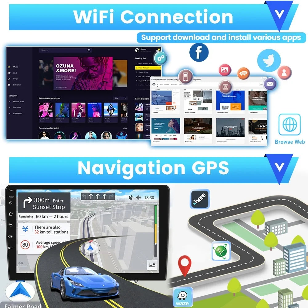 Podofo 2+64G for RAV4 2007-2011 Wireless Carplay Android Auto Mirror Link 10'' Touchscreen Car Stereo Radio Android 13 WIFI GPS FM Bluetooth Hifi USB,AHD Backup Camera