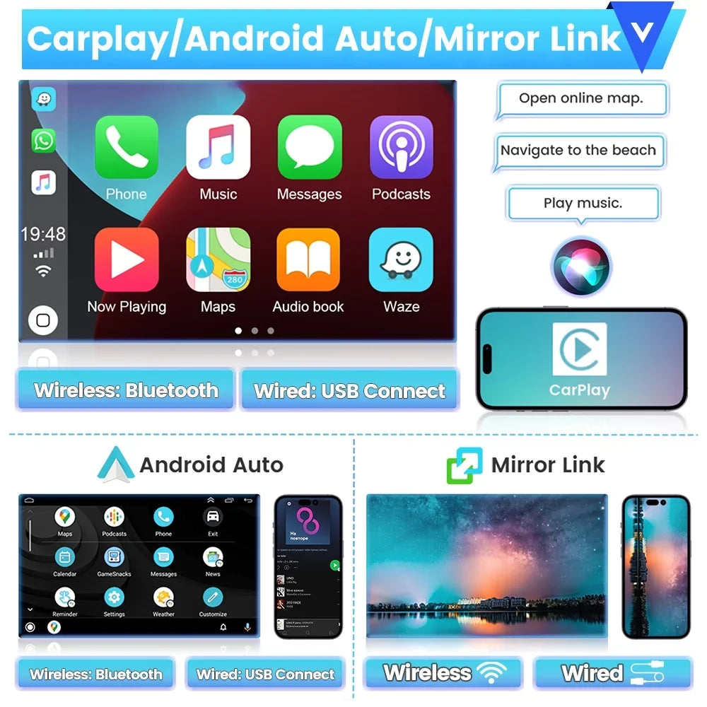 Podofo 2+64G for RAV4 2007-2011 Wireless Carplay Android Auto Mirror Link 10'' Touchscreen Car Stereo Radio Android 13 WIFI GPS FM Bluetooth Hifi USB,AHD Backup Camera