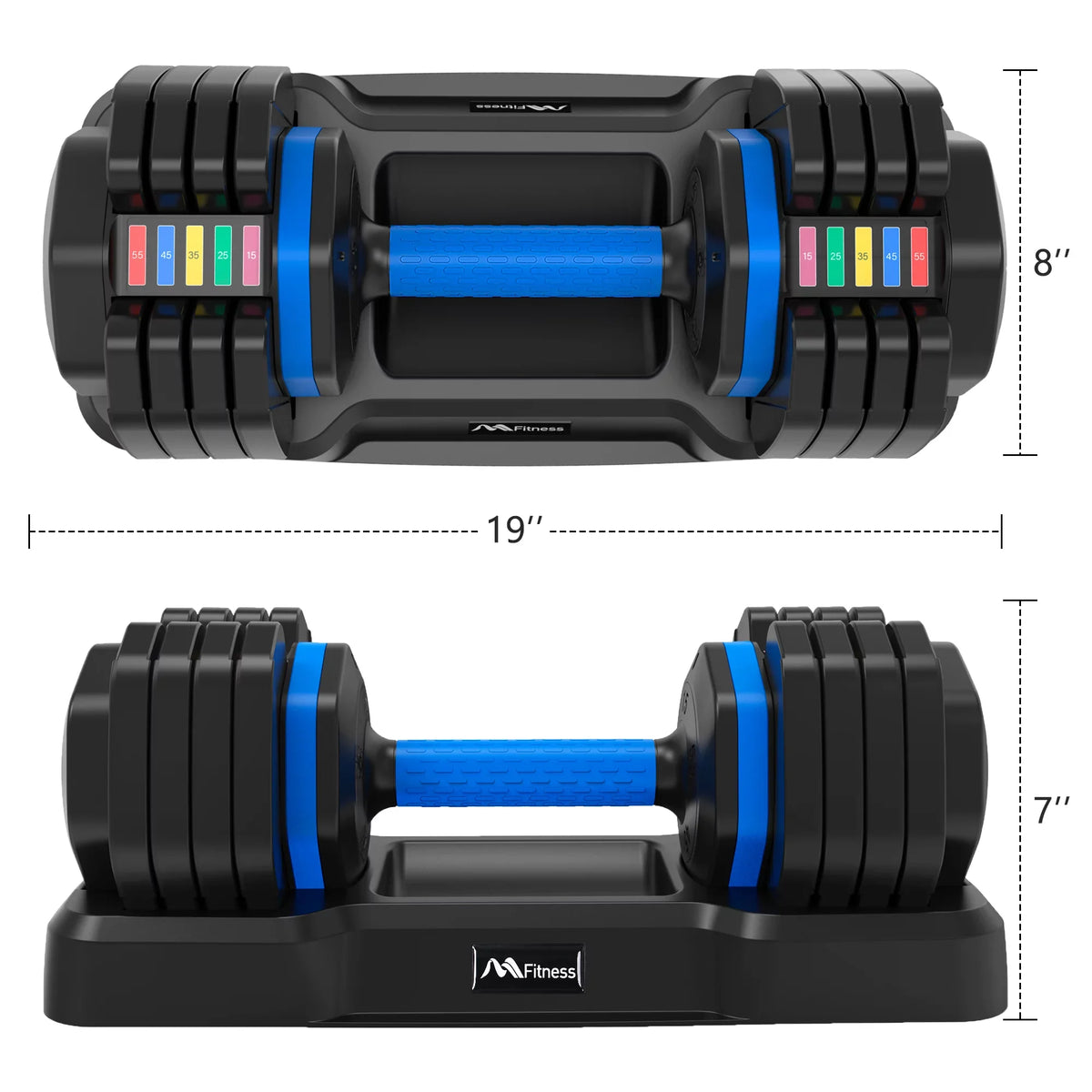 Adjustable Dumbbell - 55lb Single Dumbbell with Anti-Slip Handle, Fast Adjust Mass by Turning Handle with Tray, Exercise Fitness Dumbbell Suitable for Full Body Workout