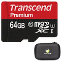 64GB Memory Card with Zipper Case - Transcend High Speed MicroSD Class 10 MicroSDXC Compatible for Dark BV9000 Pro, BV8000 Pro - BLU S1, Vivo XL4,XI,Plus, Studio X8 HD, Pure View - D2P