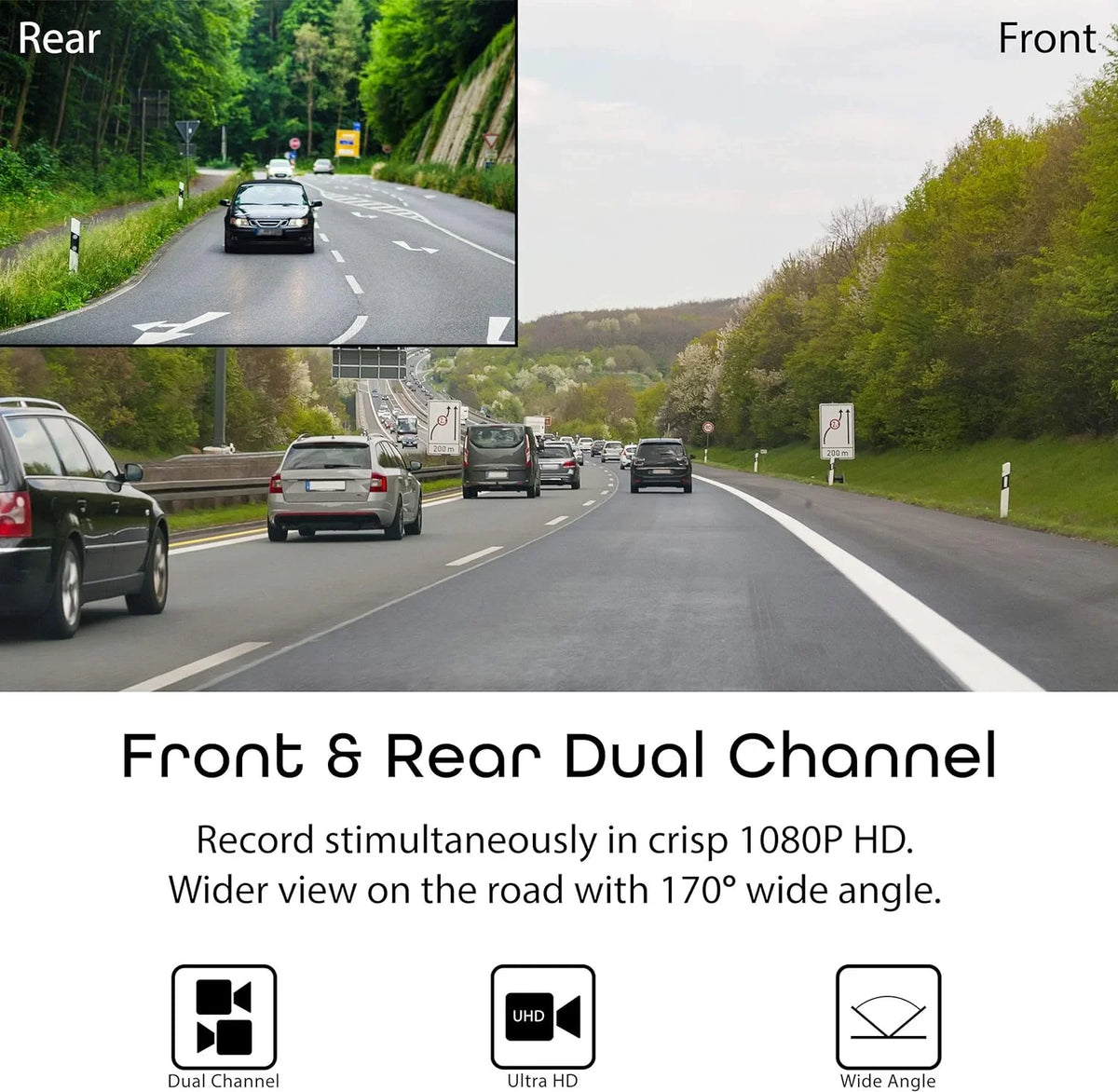 Open Box Rexing V1 Dual Channel Car Dash Cam FHD 1080p - Dark