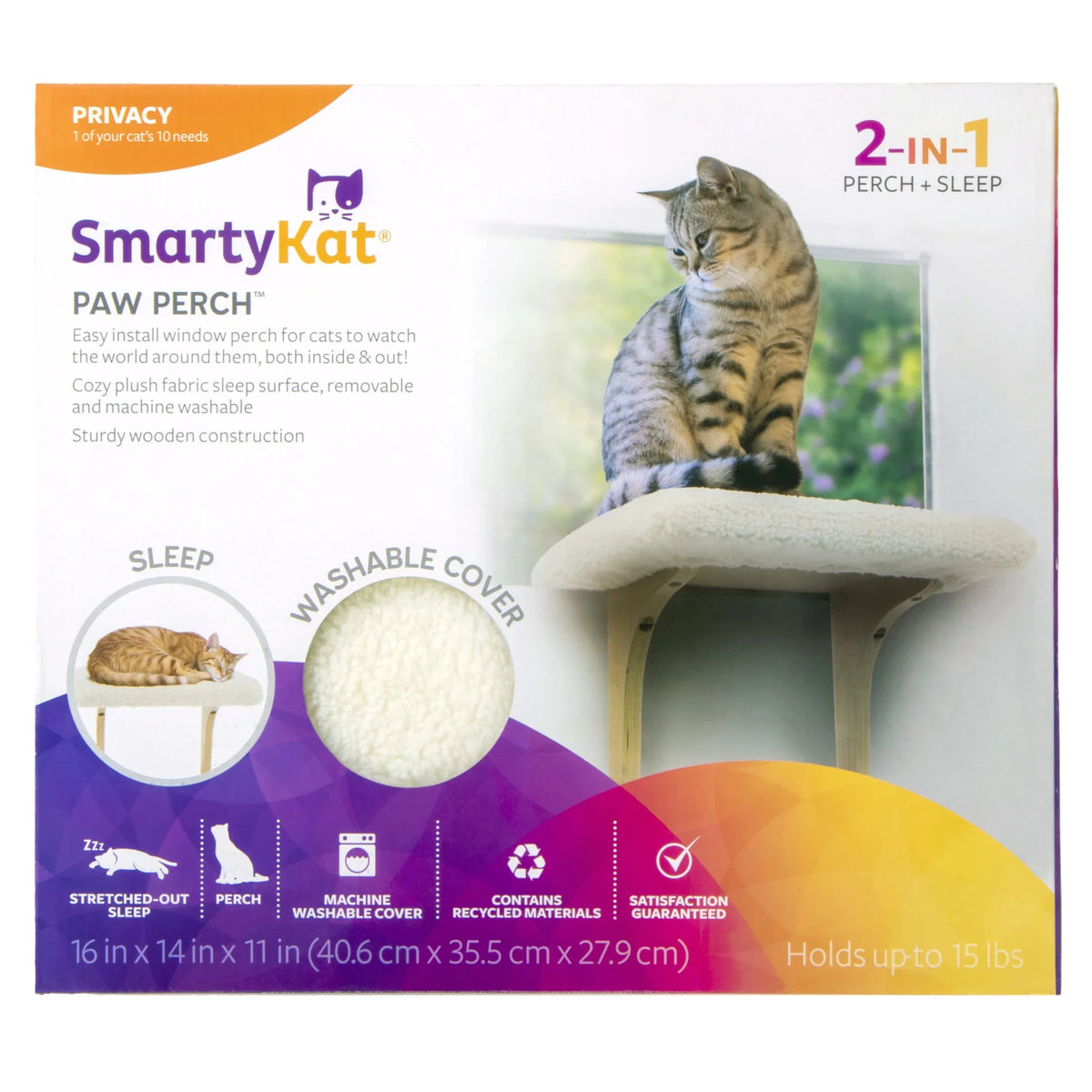 SmartyKat Paw Perch Padded Self-Adhesive Windowsill Mounted Cat Perch & Plush Cover, Cream