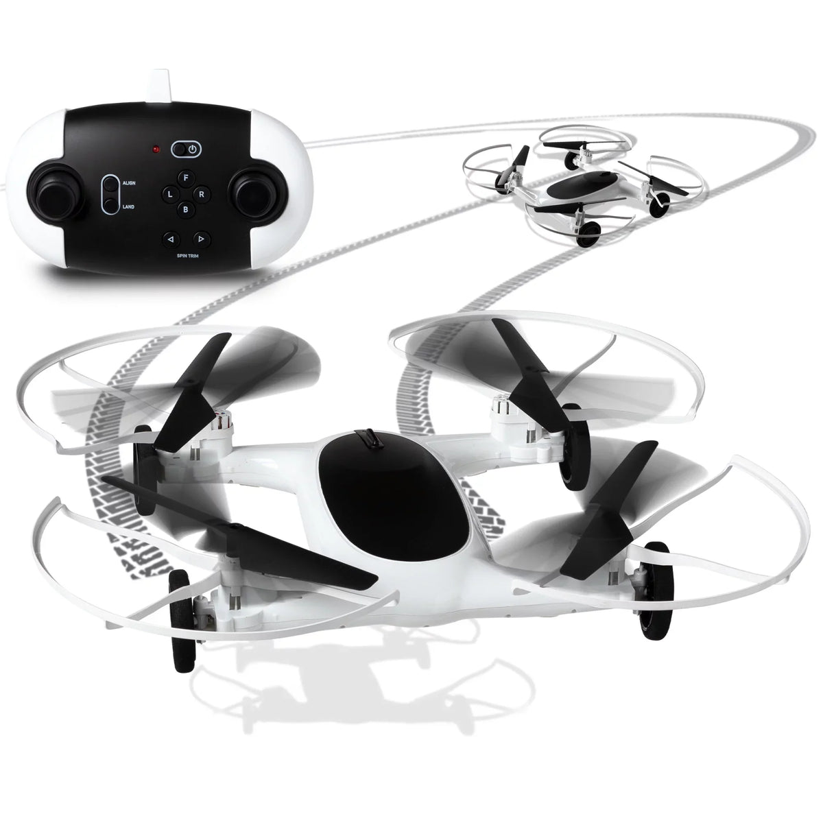 SHARPER IMAGE Rechargeable Dual Function Fly + Drive Drone RC, 250ft Long Range Control and 215ft Max Altitude, 5in