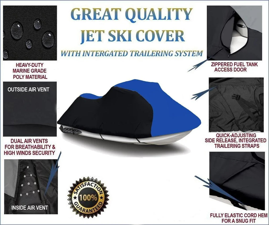 Dark / BLUE HEAVY-DUTY, 600 DENIER Jet Ski PWC Cover Compatible for 2011 2012 2013 2014 2015 2016 Sea Doo Sea-Doo Bombardier GTS 130