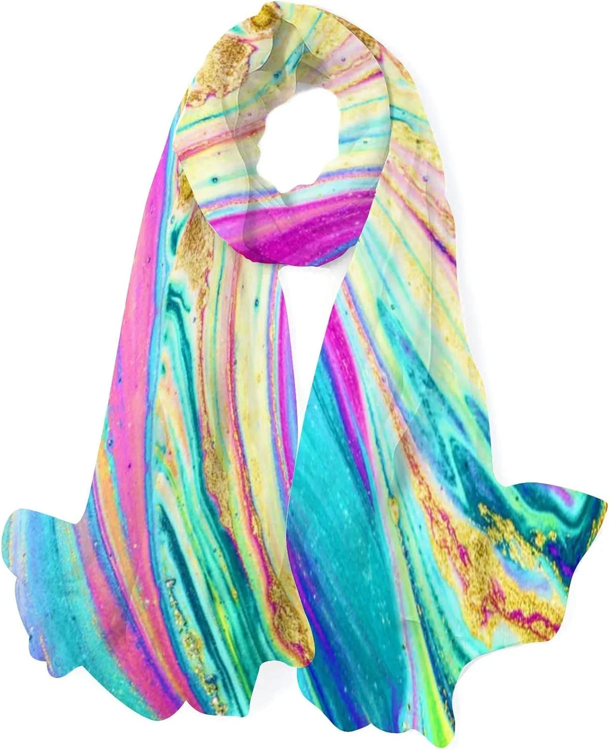Hyjoy Watercolor Marble Art Long Silk Neck Scarf Load Shawl Wrap Scarves for Women Girls