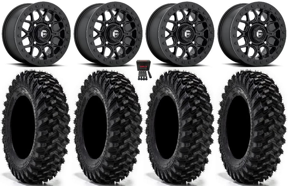 Fuel Tech Beadlock 15" Wheels Ebony 32" Warrior XT Tires Kawasaki Mule Pro FXT