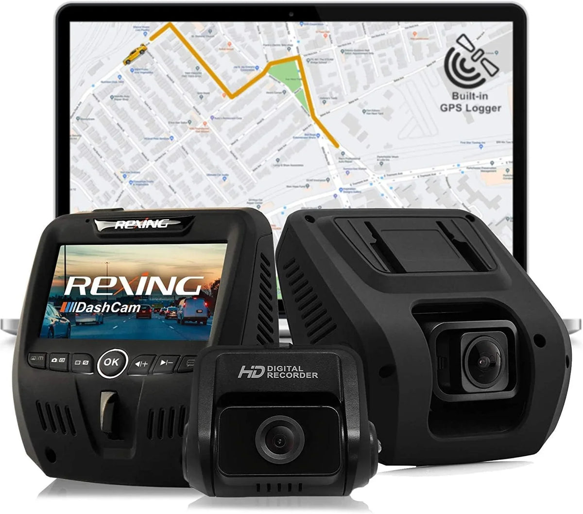 Open Box Rexing V1 Dual Channel Car Dash Cam FHD 1080p - Dark