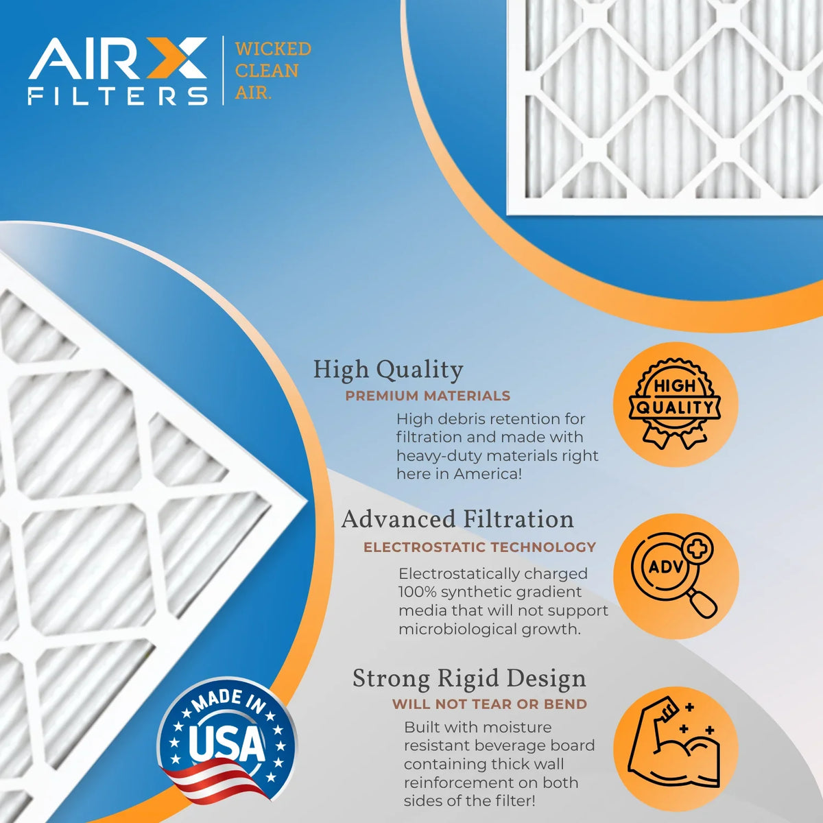 18x24x1 Air Filter MERV 13 Comparable to MPR 1500 - 2200 & FPR 9 Electrostatic Pleated Air Conditioner Filter 6 Pack HVAC AC Premium USA Made 18x24x1 Furnace Filters by AIRX FILTERS WICKED CLEAN AIR.